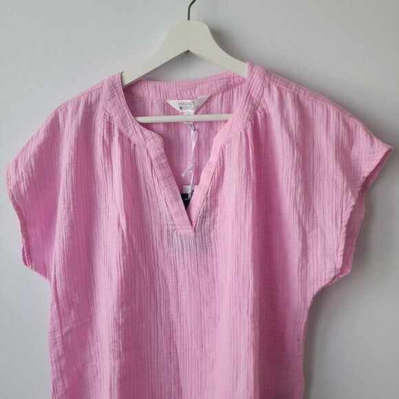 market & spruce Gauze v-neck short sleeve pink top size pm - Picture 3 of 7